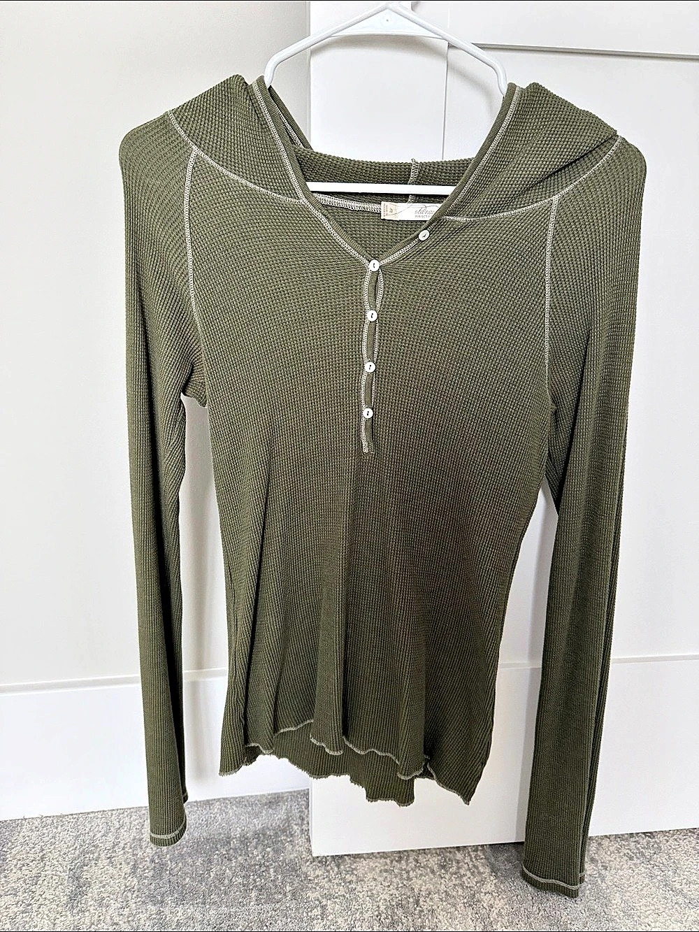 Old Navy Perfect Fit Waffle Knit Henley Hoodie Olive Size Medium